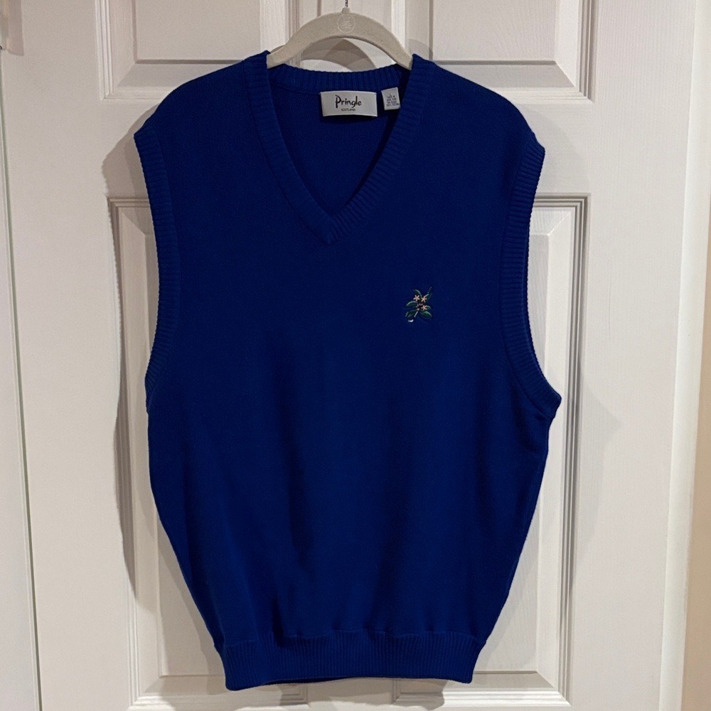 VTG Pringle Scotland Royal Blue V-Neck Sweater Vest size Large‎